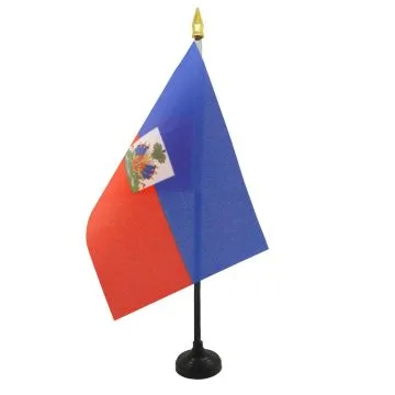 DRAPEAU DE TABLE HAÏTI 15x10cm - PETIT DRAPEAUX DE BUREAU HAÏTIEN 10 x 15 cm pointe dorée