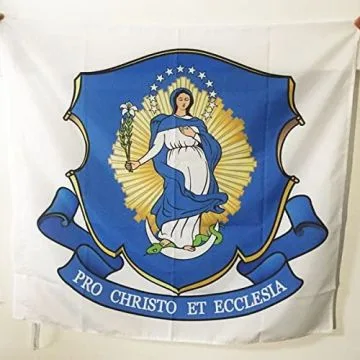 DRAPEAU CONGRÍ?GATION DES PÍ?RES MARIANISTES DE L\'IMMACULÍ?E CONCEPTION DE LA TRÍ?S SAINTE VIERGE MARIE 90x90cm - DRAPEAU MARIANISTES POLONAIS 90 x 90 cm Fourreau pour hampe