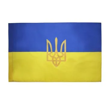 DRAPEAU UKRAINE AVEC ARMES 90x60cm - DRAPEAU UKRAINIEN 60 x 90 cm Fourreau pour hampe