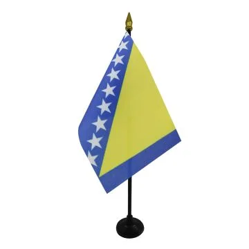 DRAPEAU DE TABLE BOSNIE-HERZÉGOVINE 15x10cm - PETIT DRAPEAUX DE BUREAU BOSNIAQUE 10 x 15 cm pointe dorée
