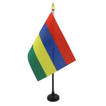 DRAPEAU DE TABLE MAURICE 15x10cm - PETIT DRAPEAUX DE BUREAU MAURICIEN 10 x 15 cm pointe dorée