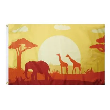 DRAPEAU ANIMAUX SAVANE AFRICIANE 150x90cm - DRAPEAU SAFARI ANIMAUX D\'AFRIQUE 90 x 150 cm - DRAPEAUX