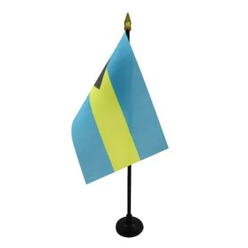 DRAPEAU DE TABLE BAHAMAS 15x10cm - PETIT DRAPEAUX DE BUREAU BAHAMÉEN 10 x 15 cm pointe dorée