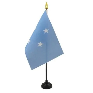 DRAPEAU DE TABLE MICRONÍ?SIE 15x10cm - PETIT DRAPEAUX DE BUREAU MICRONÍ?SIEN 10 x 15 cm pointe dorée