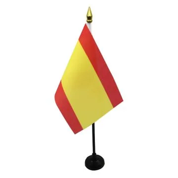 DRAPEAU DE TABLE ESPAGNE SANS ARMOIRIES 15x10cm - PETIT DRAPEAUX DE BUREAU ESPAGNOL 10 x 15 cm pointe dorée