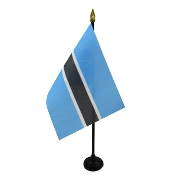 DRAPEAU DE TABLE BOTSWANA 15x10cm - PETIT DRAPEAUX DE BUREAU BOTSWANAIS 10 x 15 cm pointe dorée