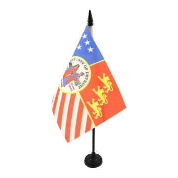 DRAPEAU DE TABLE DÍ?TROIT 21x14cm - PETIT DRAPEAUX DE BUREAU VILLE DE DETROIT AU MICHIGAN 14 x 21 cm
