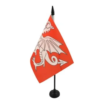 DRAPEAU DE TABLE DRAGON BLANC D\'ANGLETERRE 21x14cm - PETIT DRAPEAUX DE BUREAU ANGLAIS - SAINT GEORGES 14 x 21 cm