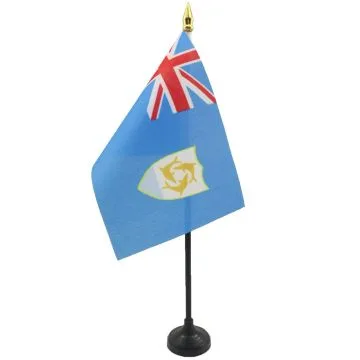DRAPEAU DE TABLE ANGUILLA 15x10cm - PETIT DRAPEAUX DE BUREAU ANGUILLAIS 10 x 15 cm pointe dorée