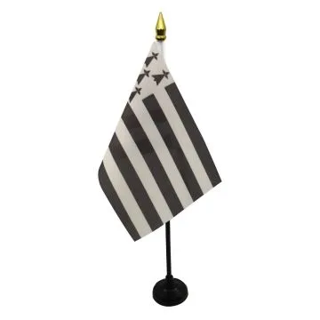 DRAPEAU DE TABLE BRETAGNE 15x10cm - PETIT DRAPEAUX DE BUREAU BRETON - FRANCE 10 x 15 cm pointe dorée