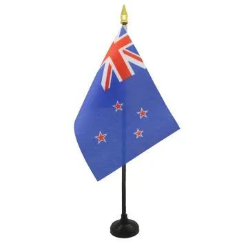DRAPEAU DE TABLE NOUVELLE-ZÉLANDE 15x10cm - PETIT DRAPEAUX DE BUREAU NÉO-ZÉLANDAIS 10 x 15 cm pointe dorée