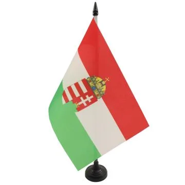 DRAPEAU DE TABLE HONGRIE AVEC ARMES 21x14cm - PETIT DRAPEAUX DE BUREAU HONGROIS 14 x 21 cm
