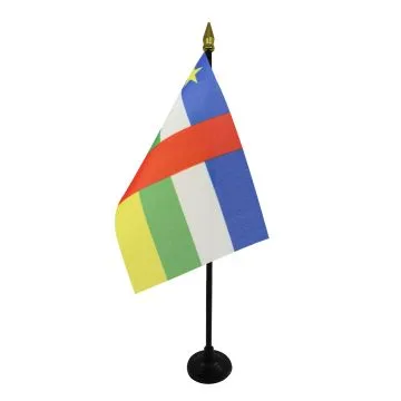 DRAPEAU DE TABLE CENTRAFRIQUE 15x10cm - PETIT DRAPEAUX DE BUREAU CENTRAFRICAIN 10 x 15 cm pointe dorée