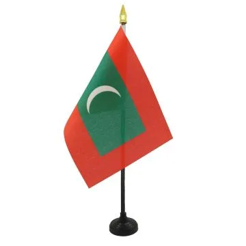 DRAPEAU DE TABLE MALDIVES 15x10cm - PETIT DRAPEAUX DE BUREAU MALDIVIEN 10 x 15 cm pointe dorée
