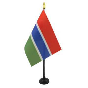 DRAPEAU DE TABLE GAMBIE 15x10cm - PETIT DRAPEAUX DE BUREAU GAMBIEN 10 x 15 cm pointe dorée