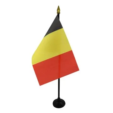 DRAPEAU DE TABLE BELGIQUE 15x10cm - PETIT DRAPEAUX DE BUREAU BELGE 10 x 15 cm pointe dorée