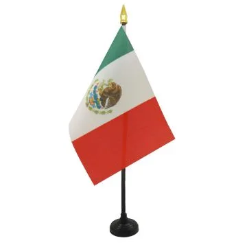 DRAPEAU DE TABLE MEXIQUE 15x10cm - PETIT DRAPEAUX DE BUREAU MEXICAIN 10 x 15 cm pointe dorée