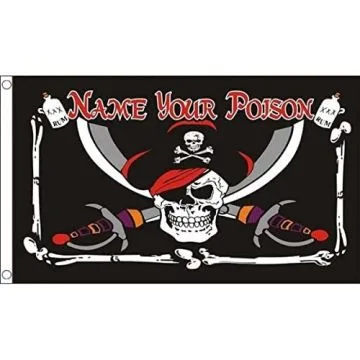 DRAPEAU PIRATE NAME YOUR POISON 150x90cm - DRAPEAU CORSAIRE 90 x 150 cm - DRAPEAUX