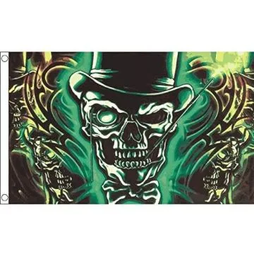 DRAPEAU TÊTE DE MORT AVEC CHAPEAU 150x90cm - DRAPEAU PIRATE 90 x 150 cm - DRAPEAUX