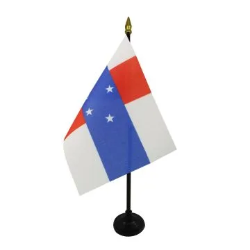 DRAPEAU DE TABLE ANTILLES NÉERLANDAISES 15x10cm - PETIT DRAPEAUX DE BUREAU HOLLANDAIS 10 x 15 cm pointe dorée