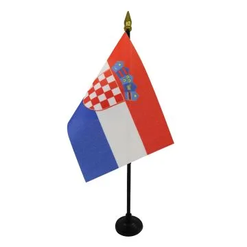 DRAPEAU DE TABLE CROATIE 15x10cm - PETIT DRAPEAUX DE BUREAU CROATE 10 x 15 cm pointe dorée
