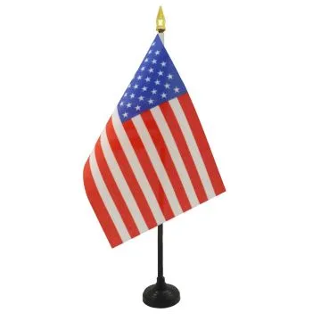 DRAPEAU DE TABLE ETATS-UNIS 15x10cm - PETIT DRAPEAUX DE BUREAU AMÉRICAIN - USA 10 x 15 cm pointe dorée