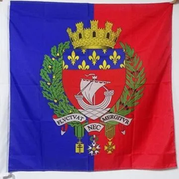 DRAPEAU VILLE DE PARIS AVEC ARMES 90x90cm - DRAPEAU PARISIEN AVEC Í?CUSSON - ARMOIRIES 90 x 90 cm Fourreau pour hampe