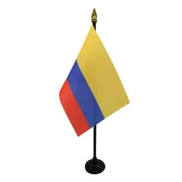 DRAPEAU DE TABLE COLOMBIE 15x10cm - PETIT DRAPEAUX DE BUREAU COLOMBIEN 10 x 15 cm pointe dorée
