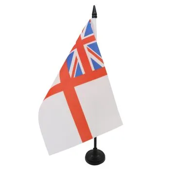 DRAPEAU DE TABLE MARINE MILITAIRE BRITANNIQUE 21x14cm - PETIT DRAPEAUX DE BUREAU ROYAL NAVY WHITE ENSIGN - PAVILLON SAINT GEORGES 14 x 21 cm