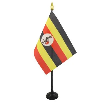 DRAPEAU DE TABLE OUGANDA 15x10cm - PETIT DRAPEAUX DE BUREAU OUGANDAIS 10 x 15 cm pointe dorée