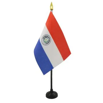 DRAPEAU DE TABLE PARAGUAY 15x10cm - PETIT DRAPEAUX DE BUREAU PARAGUAYEN 10 x 15 cm pointe dorée