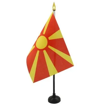 DRAPEAU DE TABLE MACÉDOINE 15x10cm - PETIT DRAPEAUX DE BUREAU MACÉDONIEN 10 x 15 cm pointe dorée