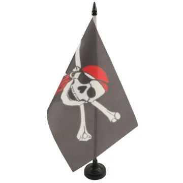 DRAPEAU DE TABLE PIRATE FOULARD ROUGE 21x14cm - PETIT DRAPEAUX DE BUREAU CORSAIRE AVEC BANDANA 14 x 21 cm