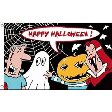DRAPEAU HAPPY HALLOWEEN CARTOON 150x90cm - DRAPEAU FÊTE D\'HALLOWEEN 90 x 150 cm - DRAPEAUX