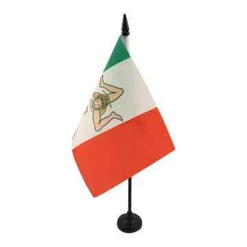 DRAPEAU DE TABLE GOUVERNEMENT INDÍ?PENDANTISTE DE SICILE 1848 21x14cm - PETIT DRAPEAUX DE BUREAU DE LA RÍ?VOLUTION DE 1848 14 x 21 cm