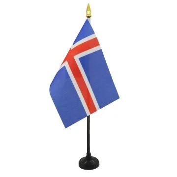 DRAPEAU DE TABLE ISLANDE 15x10cm - PETIT DRAPEAUX DE BUREAU ISLANDAIS 10 x 15 cm pointe dorée