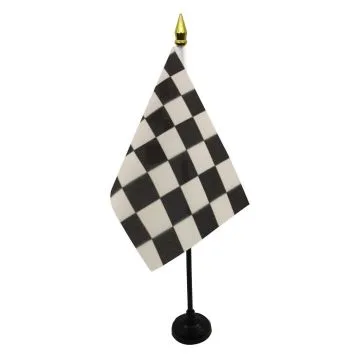 DRAPEAU DE TABLE DAMIER NOIR ET BLANC 15x10cm - PETIT DRAPEAUX DE BUREAU À DAMIERS - COURSE AUTOMOBILE - FORMULE 1 10 x 15 cm pointe dorée