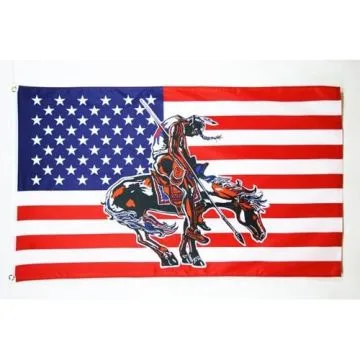DRAPEAU USA AVEC CHEVAL 150x90cm - DRAPEAU AMÉRICAIN - ETATS-UNIS 90 x 150 cm - DRAPEAUX