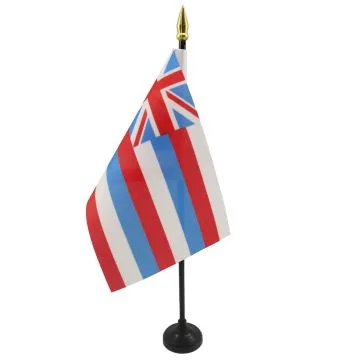 DRAPEAU DE TABLE HAWAII 15x10cm - PETIT DRAPEAUX DE BUREAU HAWAIIEN - ETAT AMÍ?RICAIN - USA - ETATS-UNIS 10 x 15 cm pointe dorée