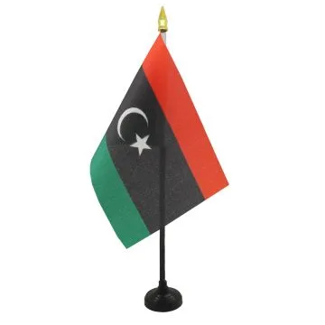 DRAPEAU DE TABLE LIBYE 15x10cm - PETIT DRAPEAUX DE BUREAU LIBYEN 10 x 15 cm pointe dorée