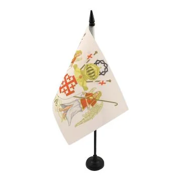 DRAPEAU DE TABLE ORDRE ÉQUESTRE SAINT-SÉPULCRE DE JÉRUSALEM 21x14cm - PETIT DRAPEAUX DE BUREAU CHRÉTIEN 14 x 21 cm
