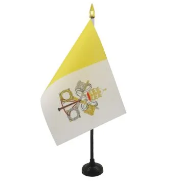 DRAPEAU DE TABLE VATICAN 15x10cm - PETIT DRAPEAUX DE BUREAU VATICAN 10 x 15 cm pointe dorée