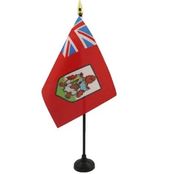 DRAPEAU DE TABLE BERMUDES 15x10cm - PETIT DRAPEAUX DE BUREAU DES BERMUDES 10 x 15 cm pointe dorée