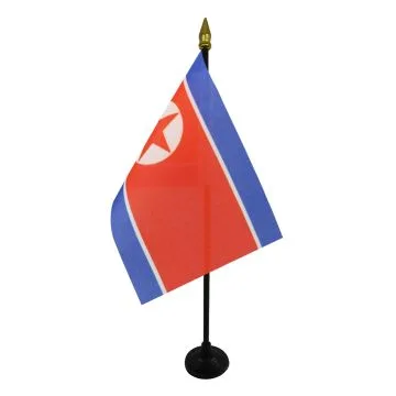 DRAPEAU DE TABLE CORÉE DU NORD 15x10cm - PETIT DRAPEAUX DE BUREAU NORD CORÉEN 10 x 15 cm pointe dorée