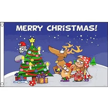DRAPEAU SCÈNE DE JOYEUX NOËL 150x90cm - DRAPEAU CHRISTMAS SCENE 90 x 150 cm - DRAPEAUX