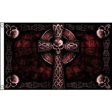 DRAPEAU TÍ?TE DE MORT AVEC CROIX CHRÍ?TIENNE 150x90cm - DRAPEAU PIRATE 90 x 150 cm - DRAPEAUX