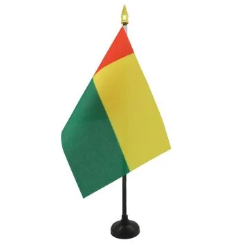 DRAPEAU DE TABLE GUINÉE-BISSAU 15x10cm - PETIT DRAPEAUX DE BUREAU BISSAU-GUINÉEN 10 x 15 cm pointe dorée