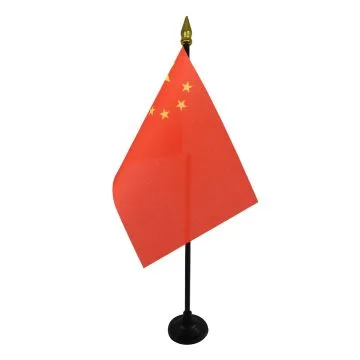DRAPEAU DE TABLE CHINE 15x10cm - PETIT DRAPEAUX DE BUREAU CHINOIS 10 x 15 cm pointe dorée