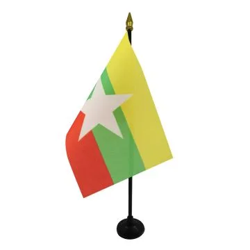 DRAPEAU DE TABLE BIRMANIE 15x10cm - PETIT DRAPEAUX DE BUREAU BIRMAN 10 x 15 cm pointe dorée