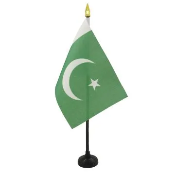 DRAPEAU DE TABLE PAKISTAN 15x10cm - PETIT DRAPEAUX DE BUREAU PAKISTANAIS 10 x 15 cm pointe dorée